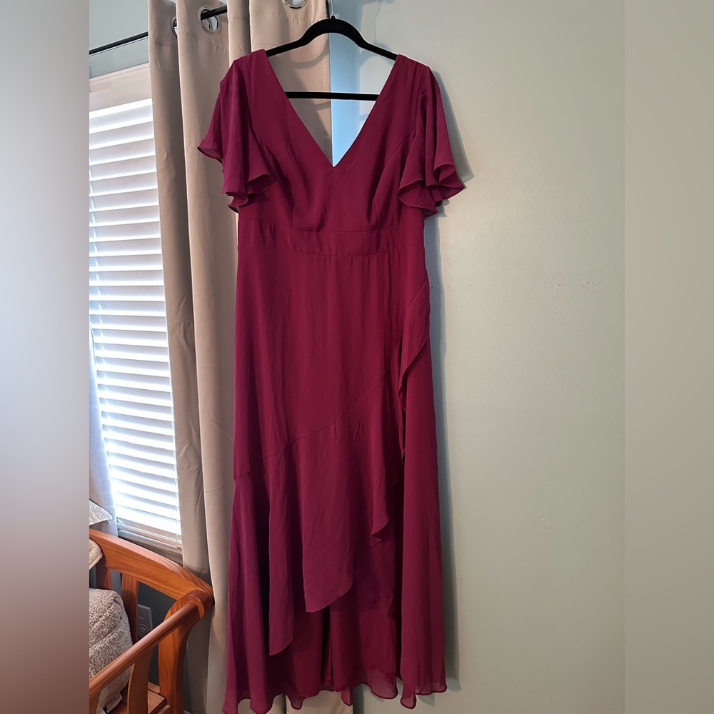 Women's V Neck A Line Ruffle Hem Backless High Low Chiffon dress